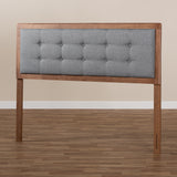 Baxton Studio Sarine Mid-Century Modern Dark Grey Fabric Upholstered Walnut Brown Finished Wood Full Size Headboard