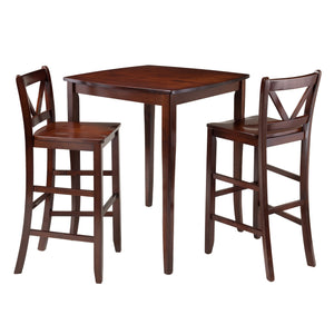 Winsome Wood Inglewood 3-Piece High Table with 2 Bar V-Back Stools 94337-WINSOMEWOOD