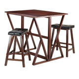 Winsome Wood Harrington 3-Piece Drop Leaf High Table, 2 - 24" Cushion Saddle Seat Stools 94345-WINSOMEWOOD