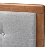 Baxton Studio Sarine Mid-Century Modern Light Grey Fabric Upholstered Walnut Brown Finished Wood Queen Size Headboard