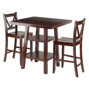 Winsome Wood Orlando 3-Piece Set, High Table with 2 Shelves & 2 V-Back Counter Stools, Walnut 94351-WINSOMEWOOD