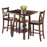 Winsome Wood Orlando 3-Piece Set, High Table with 2 Shelves & 2 V-Back Counter Stools, Walnut 94351-WINSOMEWOOD
