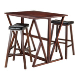 Winsome Wood Harrington 3-Piece Drop Leaf High Table, 2 -29" Cushion Saddle Seat Stools 94361-WINSOMEWOOD