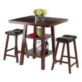 Winsome Wood Orlando 3-Piece Set, High Table with 2 Shelves & 2 Cushion Saddle Seat Counter Stools, Walnut 94362-WINSOMEWOOD