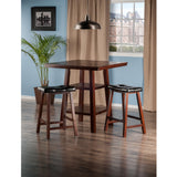 Winsome Wood Orlando 3-Piece Set, High Table with 2 Shelves & 2 Cushion Saddle Seat Counter Stools, Walnut 94362-WINSOMEWOOD