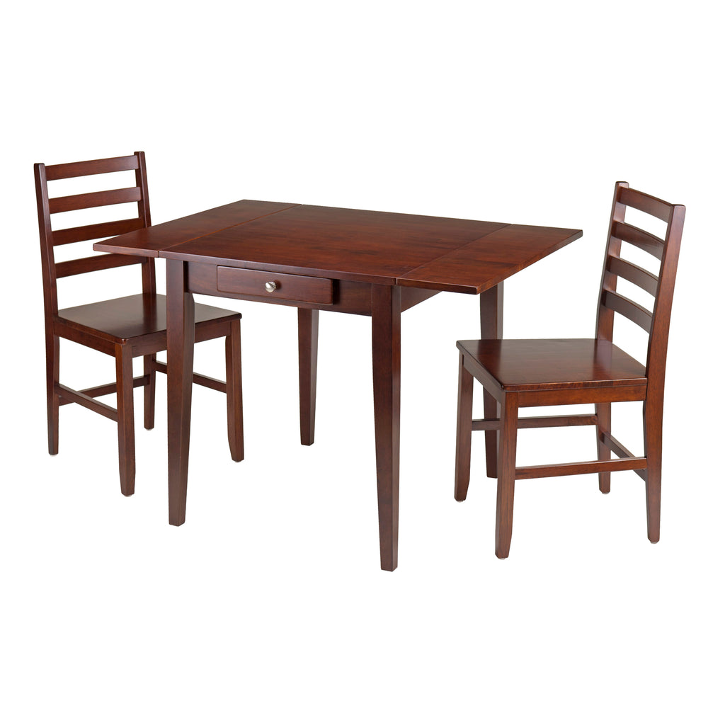 Winsome Wood Hamilton 3-Piece Dining Set, Drop Leaf Table & 2 Ladder Back Chairs, Walnut 94366-WINSOMEWOOD