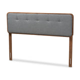 Palina Mid-Century Modern Dark Grey Fabric Upholstered Walnut Brown Finished Wood Full Size Headboard