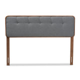 Baxton Studio Palina Mid-Century Modern Dark Grey Fabric Upholstered Walnut Brown Finished Wood Full Size Headboard