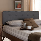 Baxton Studio Palina Mid-Century Modern Dark Grey Fabric Upholstered Walnut Brown Finished Wood Full Size Headboard