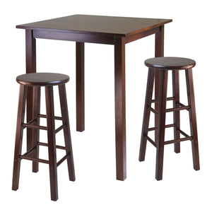 Winsome Wood Parkland 3-Piece High Table with 29" Square Leg Stools Walnut 94390-WINSOMEWOOD