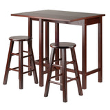 Winsome Wood Lynnwood Drop Leaf Island Table, 2 Square Legs Counter Stools, Walnut 94394-WINSOMEWOOD