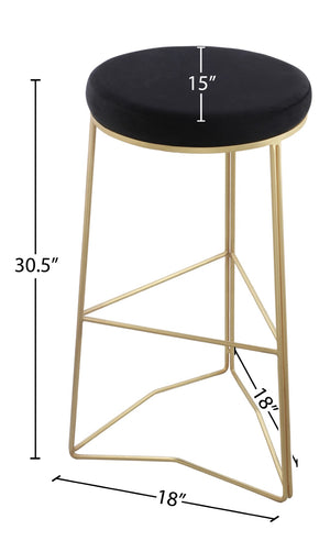 Tres Velvet / Engineered Wood / Steel / Foam Contemporary Black Velvet Bar Stool - 18" W x 18" D x 30.5" H
