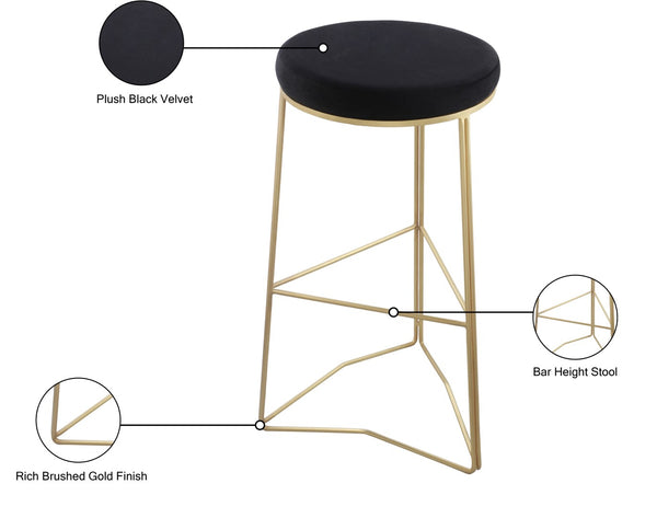 Tres Velvet / Engineered Wood / Steel / Foam Contemporary Black Velvet Bar Stool - 18" W x 18" D x 30.5" H