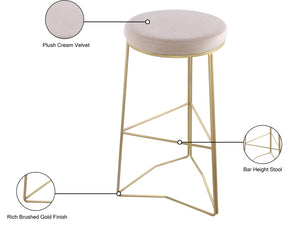 Tres Velvet / Engineered Wood / Steel / Foam Contemporary Cream Velvet Bar Stool - 18" W x 18" D x 30.5" H