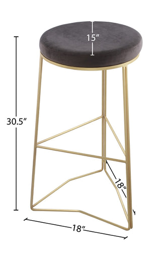 Tres Velvet / Engineered Wood / Steel / Foam Contemporary Grey Velvet Bar Stool - 18" W x 18" D x 30.5" H