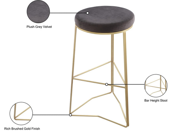 Tres Velvet / Engineered Wood / Steel / Foam Contemporary Grey Velvet Bar Stool - 18" W x 18" D x 30.5" H