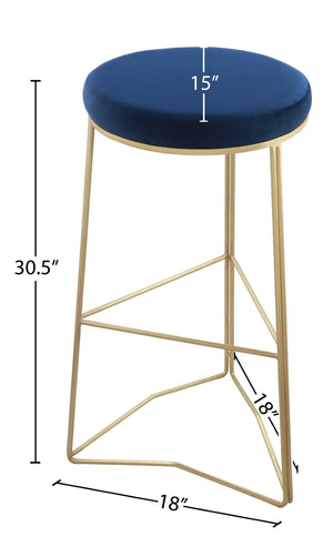 Tres Velvet / Engineered Wood / Steel / Foam Contemporary Navy Velvet Bar Stool - 18" W x 18" D x 30.5" H