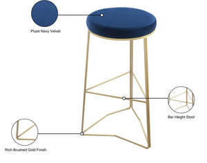 Tres Velvet / Engineered Wood / Steel / Foam Contemporary Navy Velvet Bar Stool - 18" W x 18" D x 30.5" H