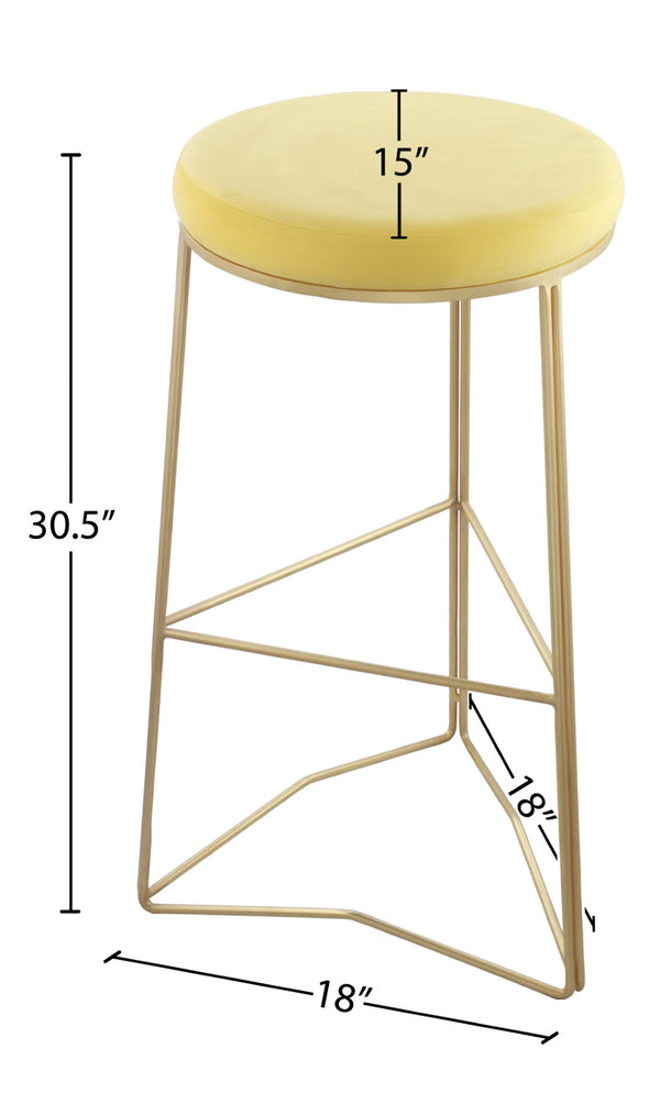Tres Velvet / Engineered Wood / Steel / Foam Contemporary Yellow Velvet Bar Stool - 18" W x 18" D x 30.5" H
