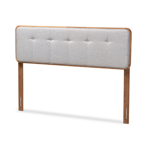 Baxton Studio Palina Mid-Century Modern Light Grey Fabric Upholstered Walnut Brown Finished Wood Queen Size Headboard