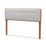 Palina Mid-Century Modern Light Grey Fabric Upholstered Walnut Brown Finished Wood Queen Size Headboard