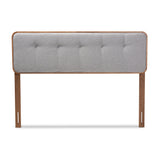 Baxton Studio Palina Mid-Century Modern Light Grey Fabric Upholstered Walnut Brown Finished Wood Queen Size Headboard