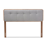 Baxton Studio Palina Mid-Century Modern Light Grey Fabric Upholstered Walnut Brown Finished Wood Full Size Headboard