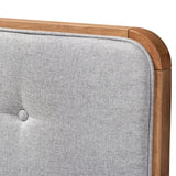 Baxton Studio Palina Mid-Century Modern Light Grey Fabric Upholstered Walnut Brown Finished Wood Queen Size Headboard