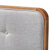 Baxton Studio Palina Mid-Century Modern Light Grey Fabric Upholstered Walnut Brown Finished Wood Full Size Headboard