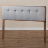 Baxton Studio Palina Mid-Century Modern Light Grey Fabric Upholstered Walnut Brown Finished Wood Queen Size Headboard