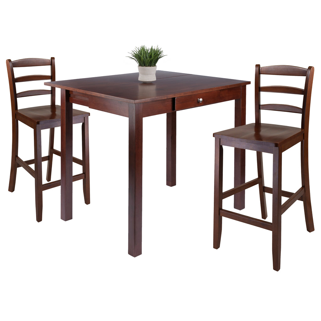 Winsome Wood Perrone 3-Piece Dining Set, High Drop Leaf Table & 2 Ladderback Stools 94448-WINSOMEWOOD