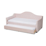 Baxton Studio Perry Modern and Contemporary Light Pink Velvet Fabric Upholstered and Button Tufted Twin Size Daybed with Trundle