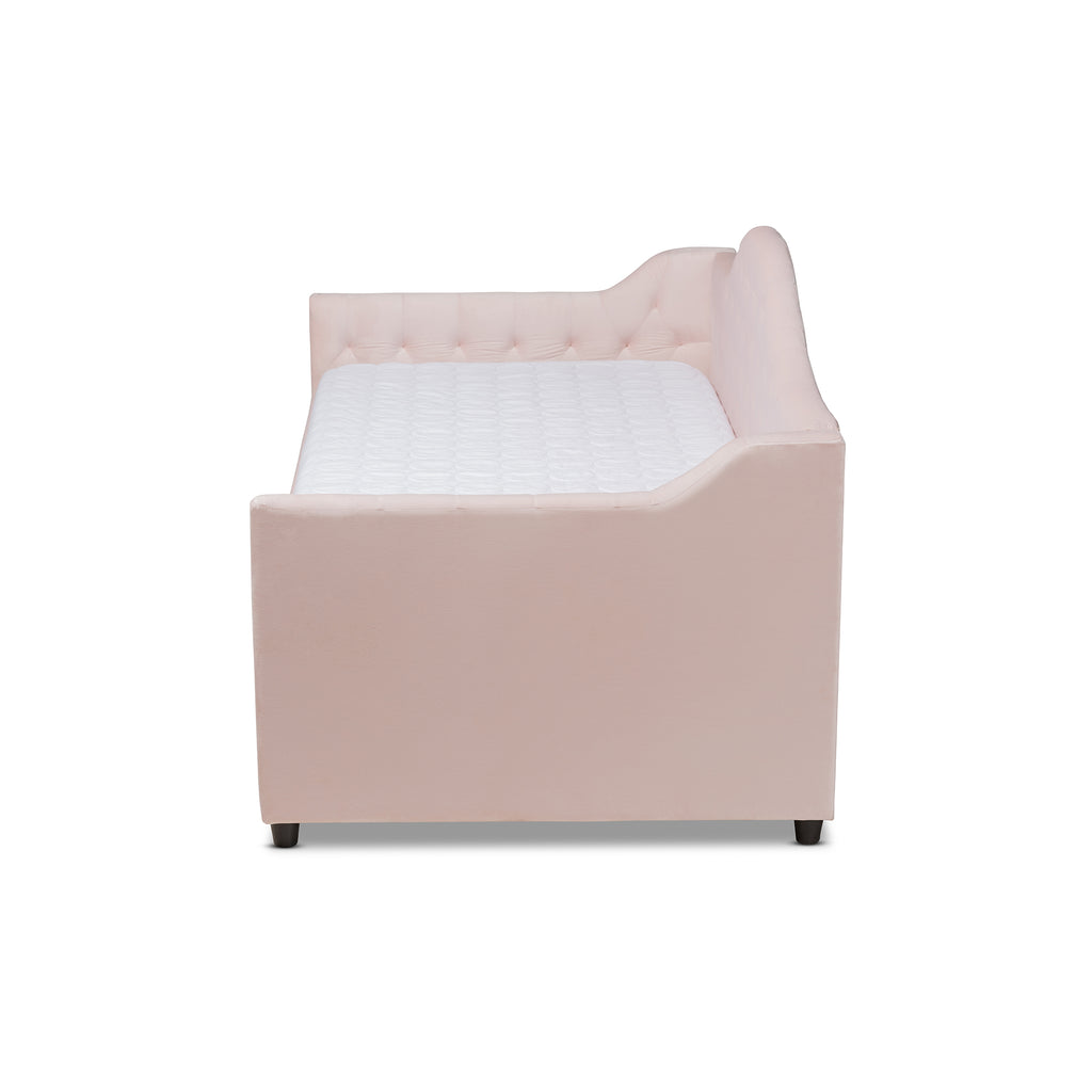 Perry Modern and Contemporary Light Pink Velvet Fabric Upholstered