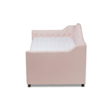 Baxton Studio Perry Modern and Contemporary Light Pink Velvet Fabric Upholstered and Button Tufted Twin Size Daybed with Trundle