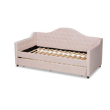 Baxton Studio Perry Modern and Contemporary Light Pink Velvet Fabric Upholstered and Button Tufted Twin Size Daybed with Trundle