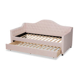 Baxton Studio Perry Modern and Contemporary Light Pink Velvet Fabric Upholstered and Button Tufted Twin Size Daybed with Trundle