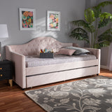 Baxton Studio Perry Modern and Contemporary Light Pink Velvet Fabric Upholstered and Button Tufted Twin Size Daybed with Trundle