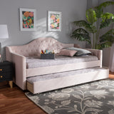 Baxton Studio Perry Modern and Contemporary Light Pink Velvet Fabric Upholstered and Button Tufted Twin Size Daybed with Trundle