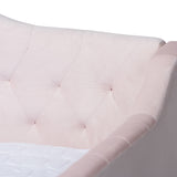 Baxton Studio Perry Modern and Contemporary Light Pink Velvet Fabric Upholstered and Button Tufted Queen Size Daybed with Trundle