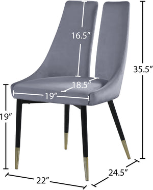 Sleek Velvet / Engineered Wood / Metal / Foam Contemporary Grey Velvet Dining Chair - 22" W x 24.5" D x 35.5" H