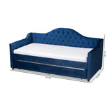Baxton Studio Perry Modern and Contemporary Royal Blue Velvet Fabric Upholstered and Button Tufted Twin Size Daybed with Trundle