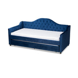 Perry Modern and Contemporary Royal Blue Velvet Fabric Upholstered and Button Tufted Twin Size Daybed with Trundle