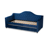 Baxton Studio Perry Modern and Contemporary Royal Blue Velvet Fabric Upholstered and Button Tufted Twin Size Daybed with Trundle