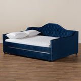 Baxton Studio Perry Modern and Contemporary Royal Blue Velvet Fabric Upholstered and Button Tufted Full Size Daybed with Trundle