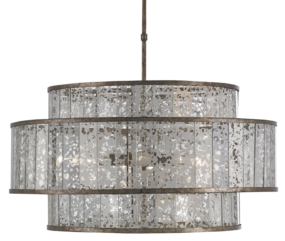 Fantine Large Chandelier – Pyrite Bronze & Raj Mirror Design, Adjustable Height, 8 Light Fixture