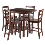 Winsome Wood Orlando 5-Piece Set High Table, 2 Shelves w/ 4 Ladder Back Stools 94542-WINSOMEWOOD
