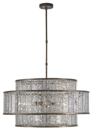 Fantine Large Chandelier – Pyrite Bronze & Raj Mirror Design, Adjustable Height, 8 Light Fixture