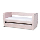 Amaya Modern and Contemporary Light Pink Velvet Fabric Upholstered Twin Size Daybed with Trundle