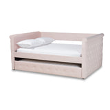 Amaya Modern and Contemporary Light Pink Velvet Fabric Upholstered Full Size Daybed with Trundle