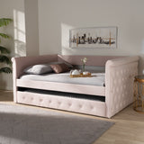 Baxton Studio Amaya Modern and Contemporary Light Pink Velvet Fabric Upholstered Full Size Daybed with Trundle